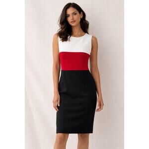 Kasper Dress Colorblock Sheath Ivory Red Black Sleeveless Stretch Size 6
